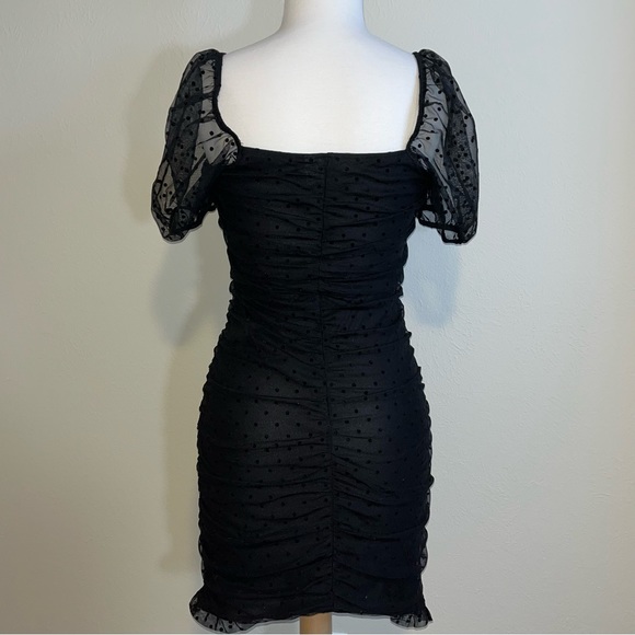 Textured Mesh Puff Sleeve Mini Dress - Picture 4 of 6
